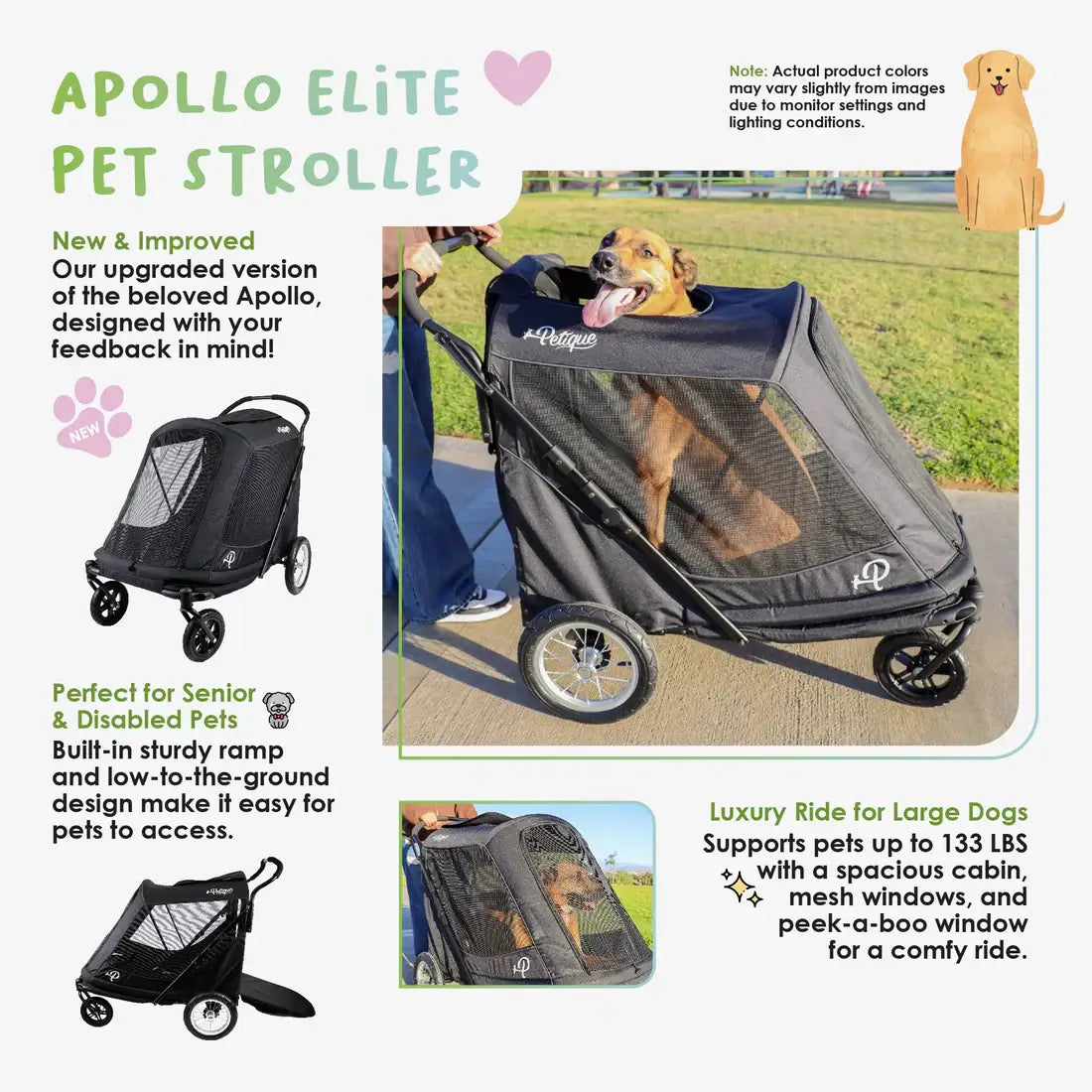 Petique Apollo Elite Pet Stroller w/ Tire Pump | Large Dog Stroller for Senior and Disabled Pets 2