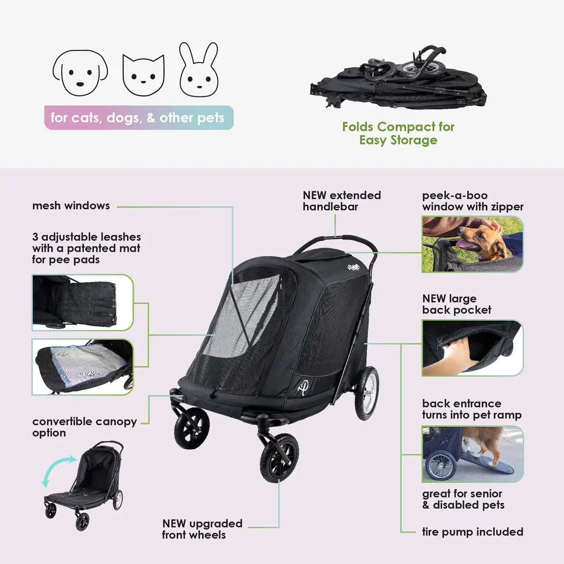 Petique Apollo Elite Pet Stroller w/ Tire Pump | Large Dog Stroller for Senior and Disabled Pets 3