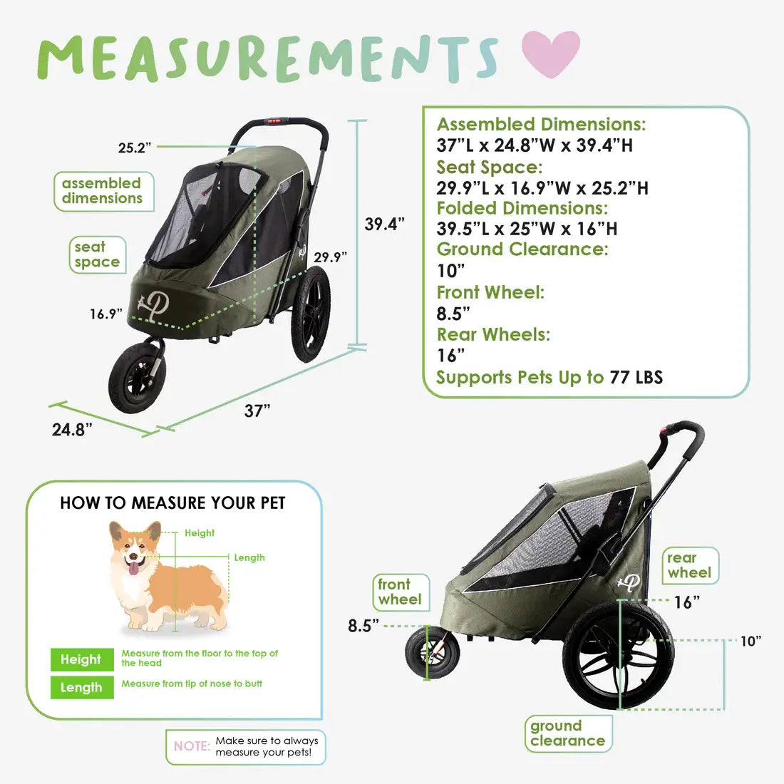 Petique Breeze Pet Jogger- Green | Jogging Dog Stroller | Pet Bike Trailer 14