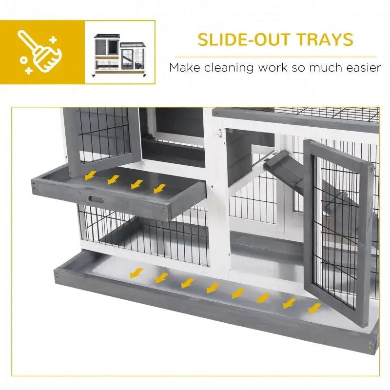 PawHut Indoor Rabbit Hutch | Indoor Guinea Pig Cage (Gray) Slide Out Tray