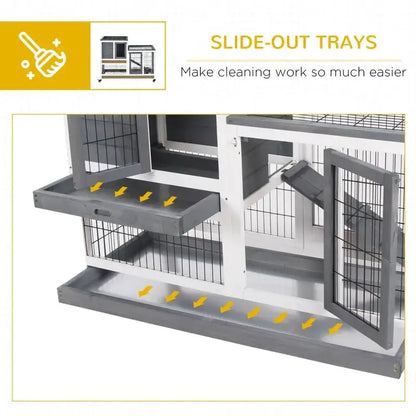 PawHut Indoor Rabbit Hutch | Indoor Guinea Pig Cage (Gray) Slide Out Tray