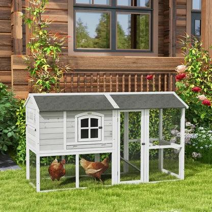 PawHut Wooden Chicken Coop with Run and Nesting Box