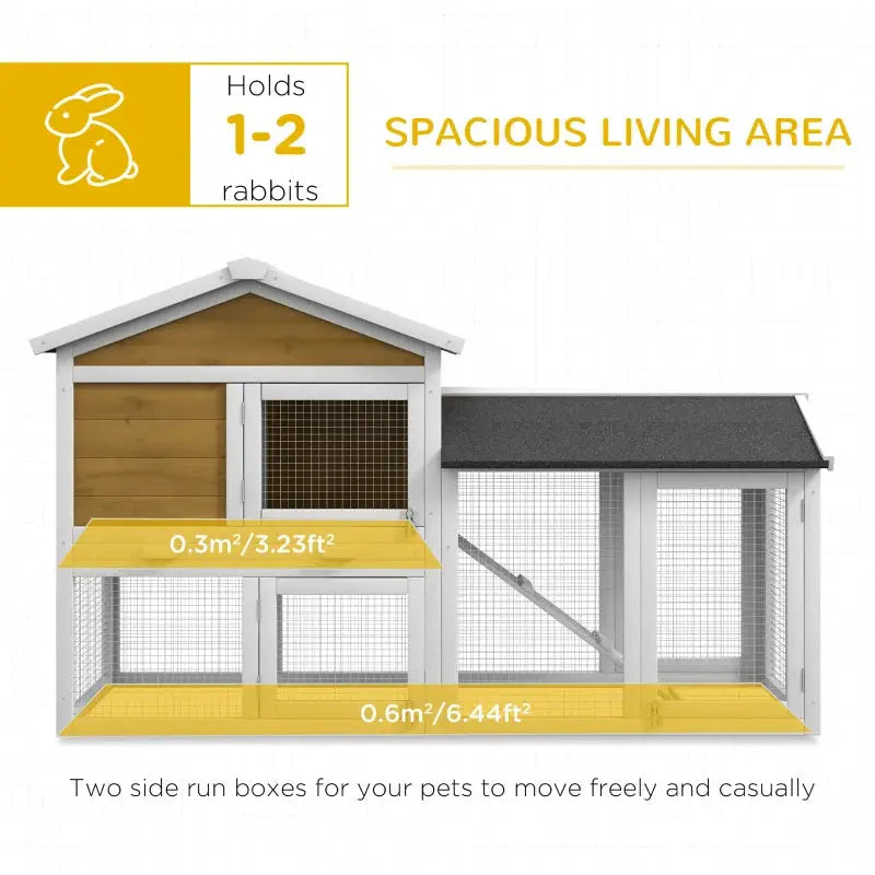 PawHut 58" Wooden Outdoor Rabbit Hutch with Enclosed Run- Natural Length