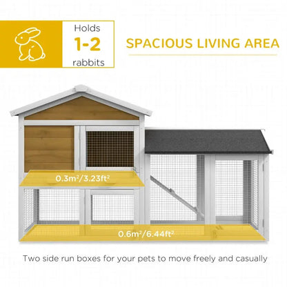 PawHut 58" Wooden Outdoor Rabbit Hutch with Enclosed Run- Natural Length