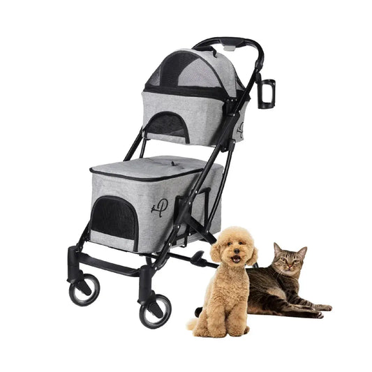 Petique Deluxe Double Decker Pet Stroller- Grey | Double Pet Stroller 1