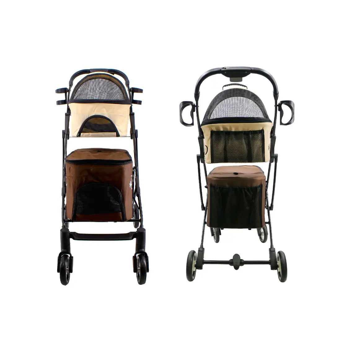 Petique Deluxe Double Decker Pet Stroller- Brown | Double Pet Stroller 2