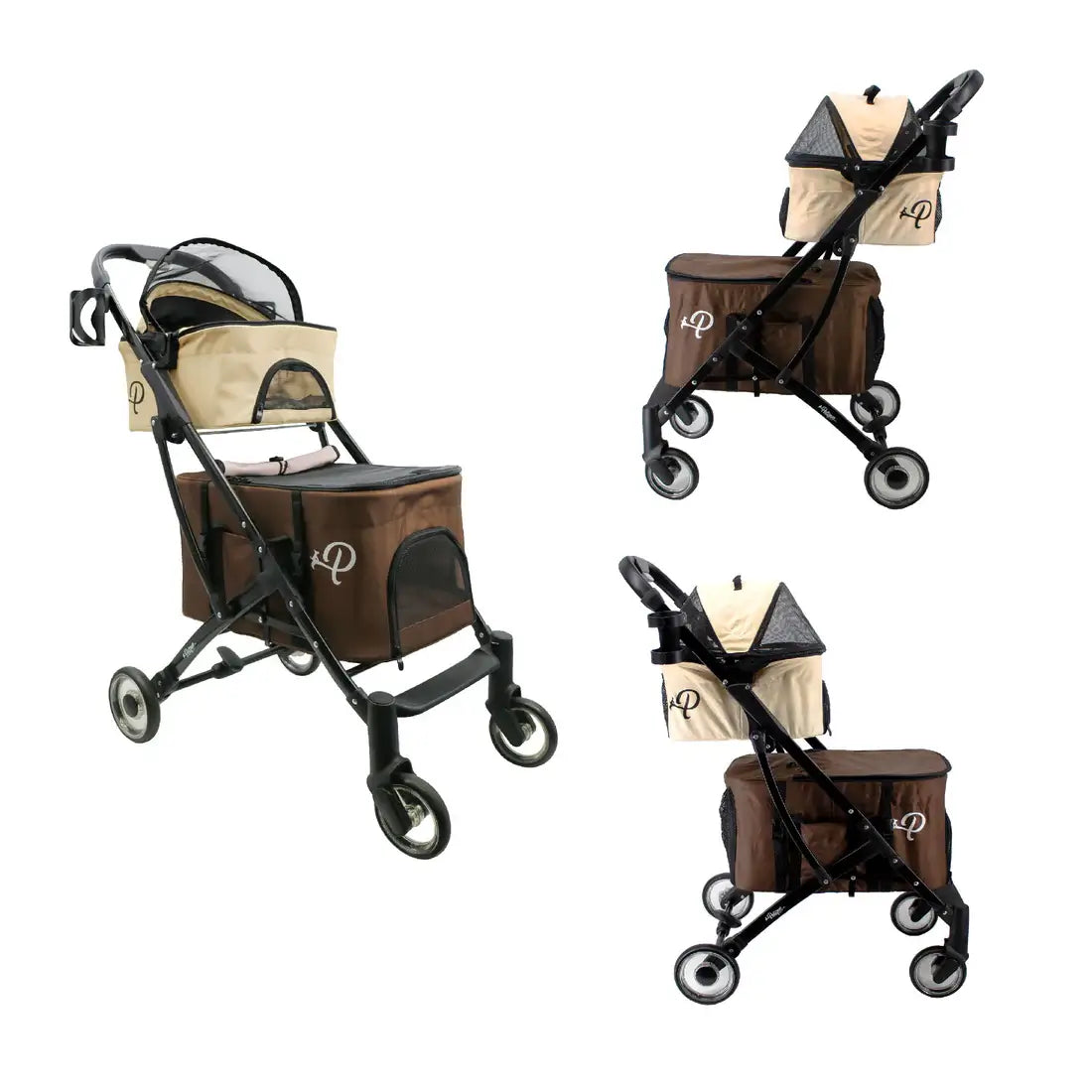 Petique Deluxe Double Decker Pet Stroller- Brown | Double Pet Stroller 1