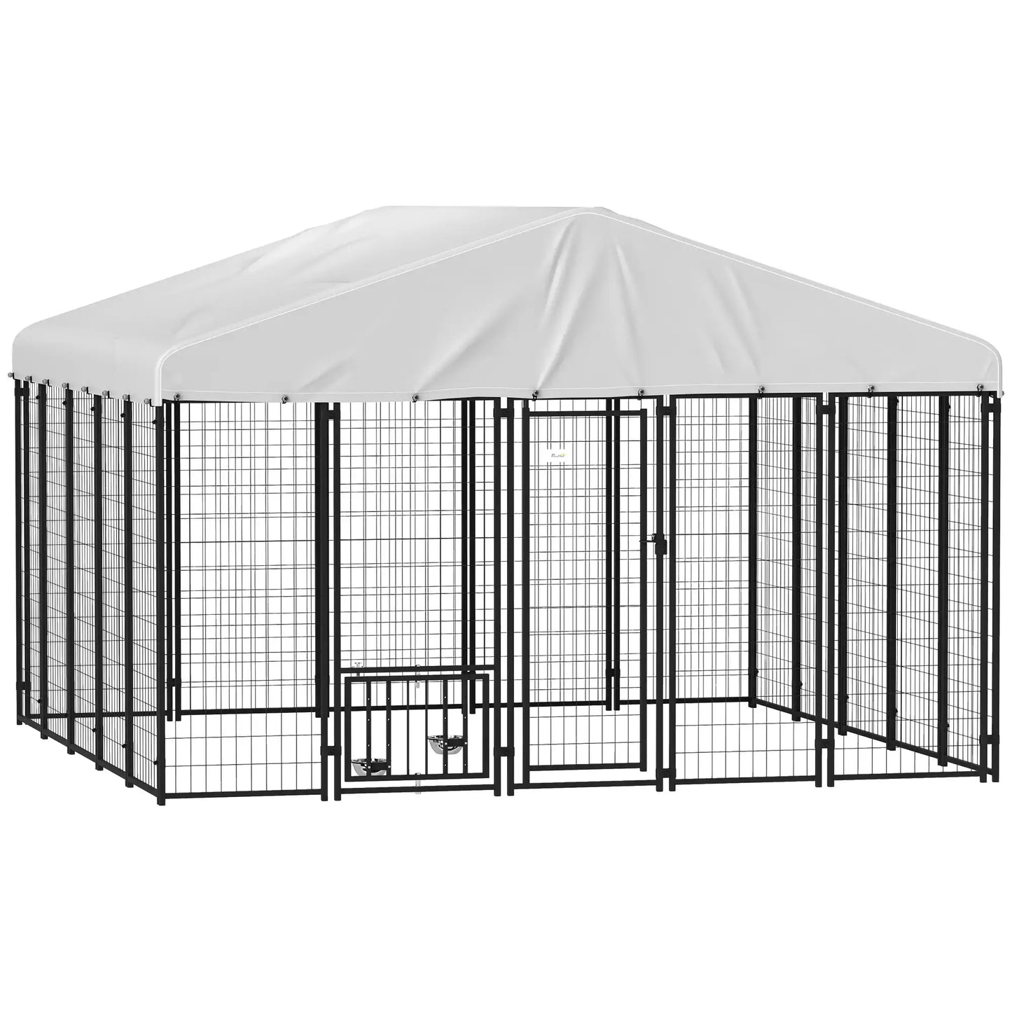 PawHut Outdoor Dog Kennel | Large Welded Wire Dog Kennel with Cover