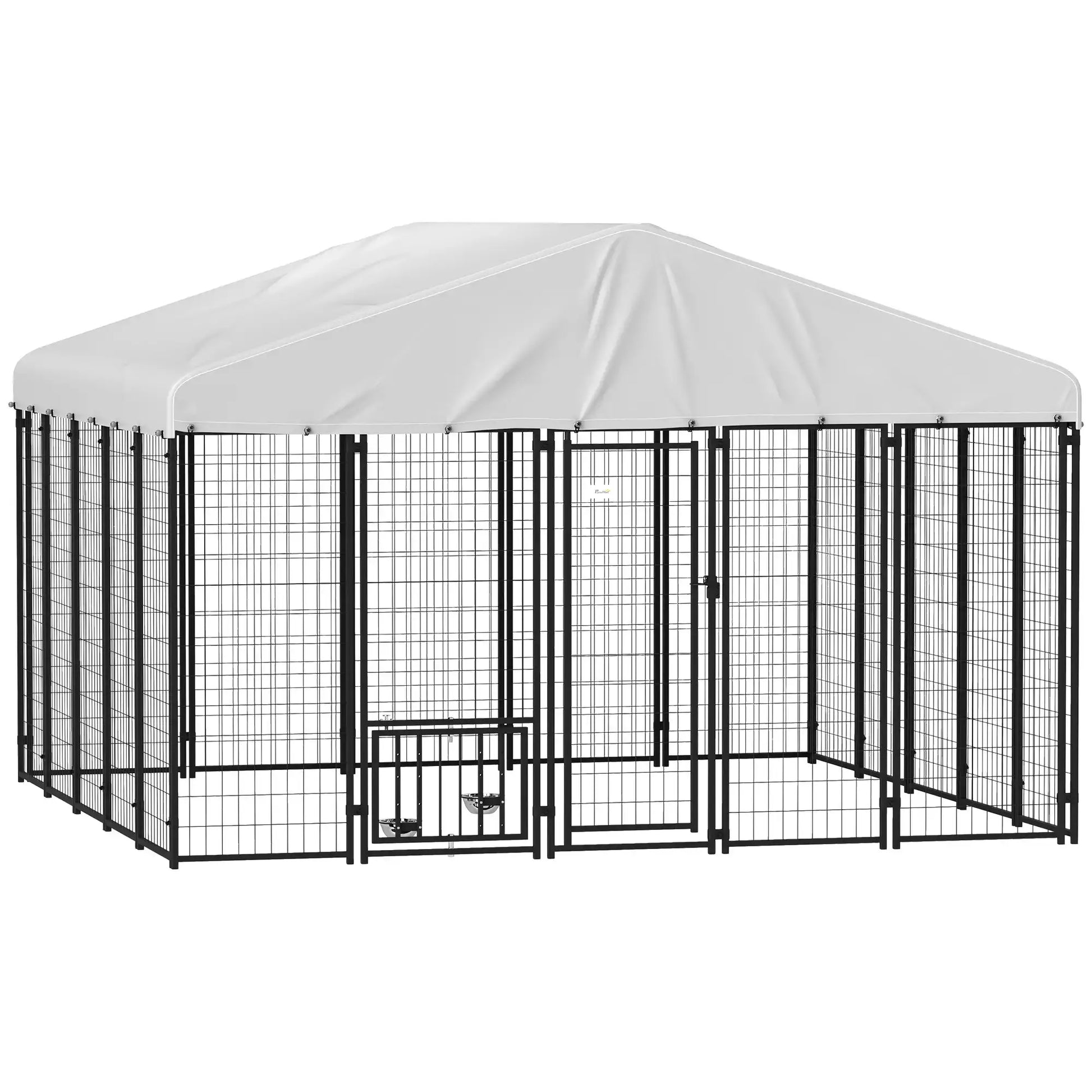 PawHut Outdoor Dog Kennel | Large Welded Wire Dog Kennel with Cover