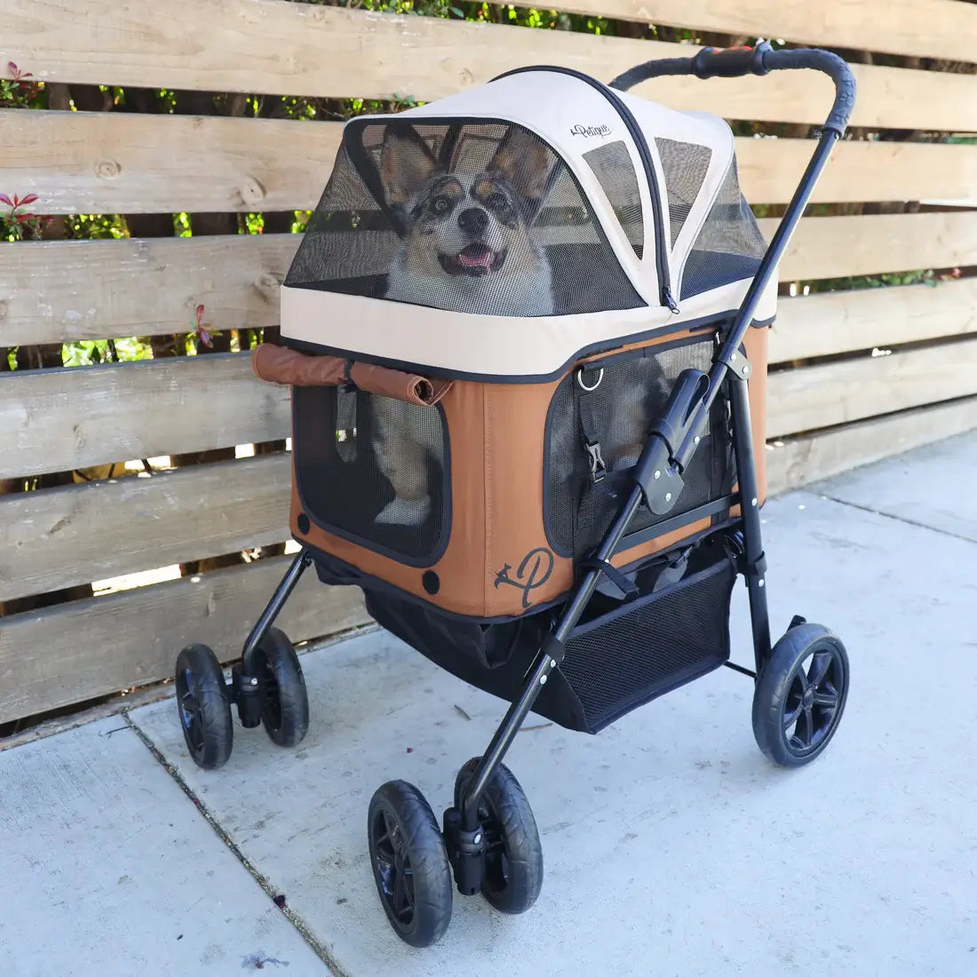 Petique Dynamic Pet Stroller 4-in-1 Travel System - Mocha | Pet Car Seat and Carrier 1