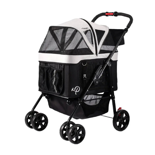 Petique Dynamic Pet Stroller 4-in-1 Travel System - Gray/Black | Pet Car Seat and Travel Carrier