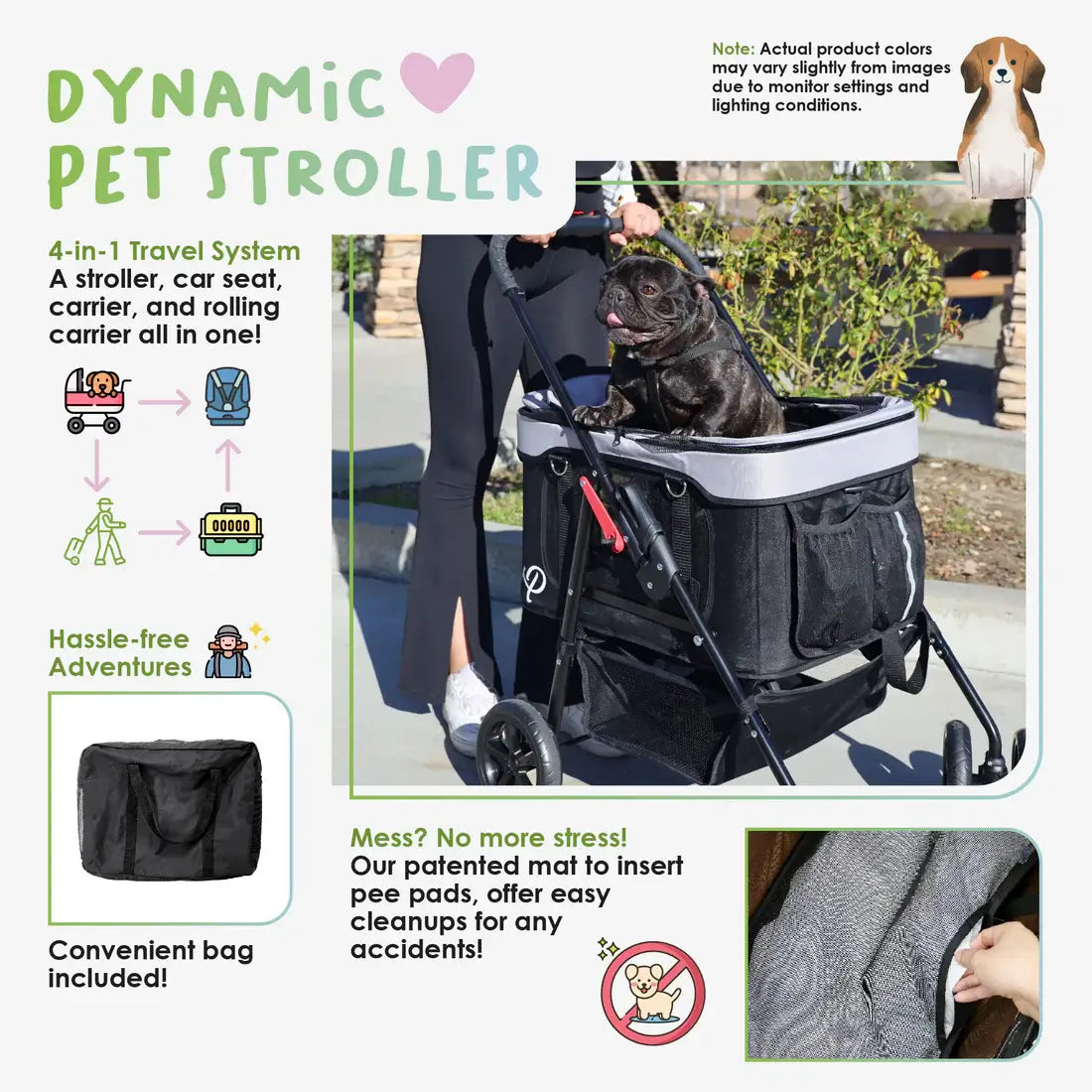 Petique Dynamic Pet Stroller 4-in-1 Travel System - Mocha | Pet Car Seat and Carrier 7