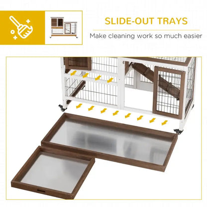 PawHut Indoor Rabbit Hutch | Indoor Guinea Pig Cage (Brown) Slide Trays