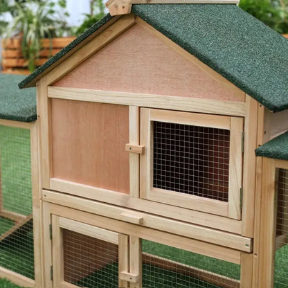 PawHut 83" Deluxe Outdoor Rabbit Hutch, Bunny House- Natural Main House