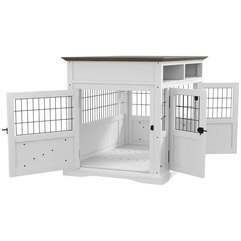 Dog Kennel and Furniture Side End Table with Storage- White - A Bunny Good Time