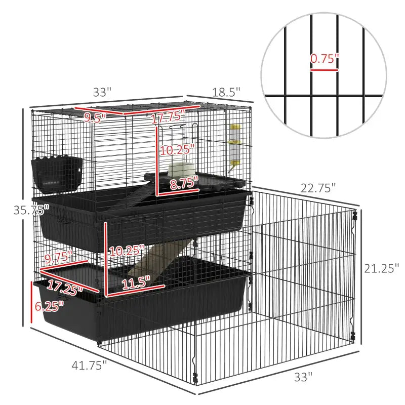 PawHut Multi-Level Small Animal Cage | Complete with Accessories Dimensions