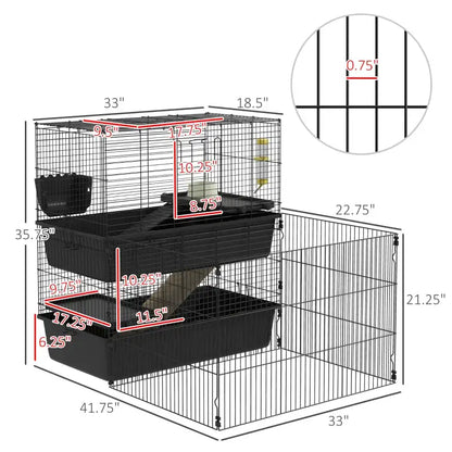 PawHut Multi-Level Small Animal Cage | Complete with Accessories Dimensions