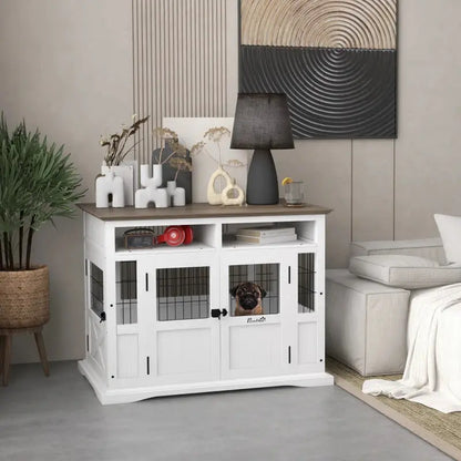 PawHut Dog Crate D02-187V00WT- White Dog Kennel Furniture Side End Table with Storage