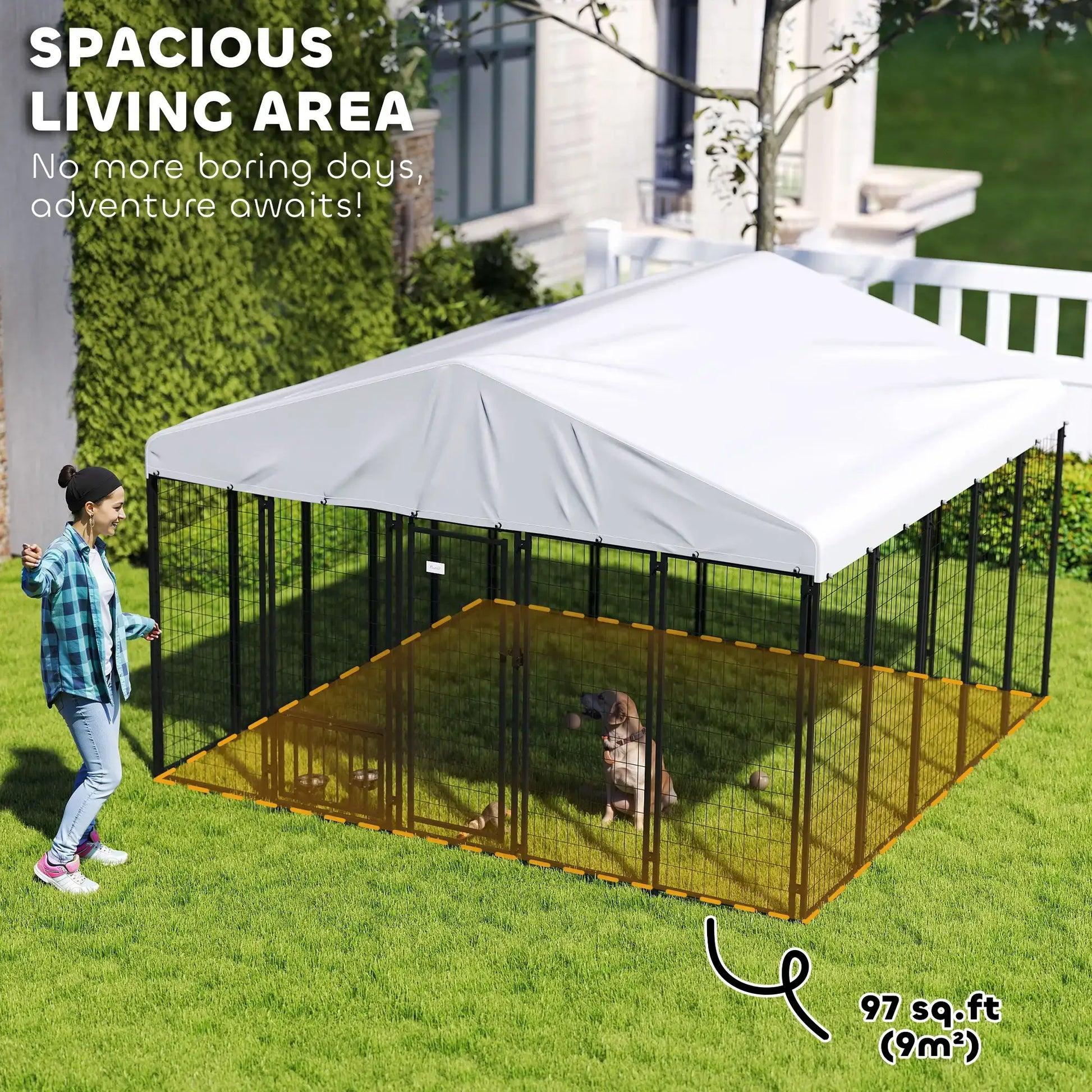 PawHut Outdoor Dog Kennel | Large Welded Wire Dog Kennel with Cover 3