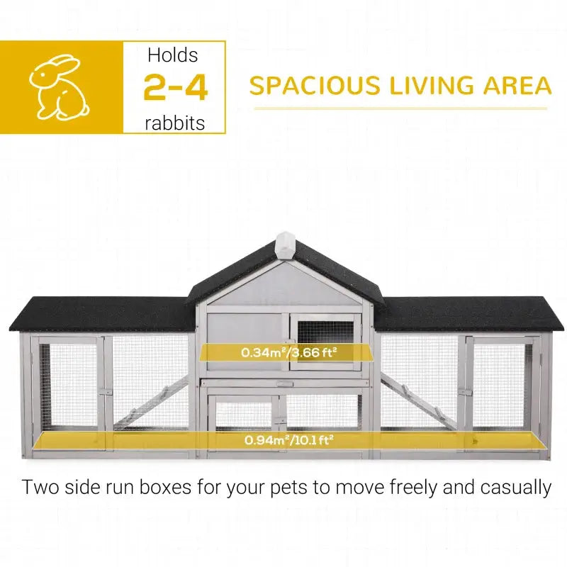 PawHut 83" Deluxe Outdoor Rabbit Hutch Bunny House - Gray Length