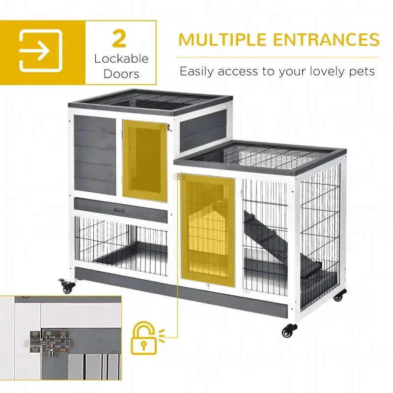 PawHut Indoor Rabbit Hutch | Indoor Guinea Pig Cage (Gray) Entrances