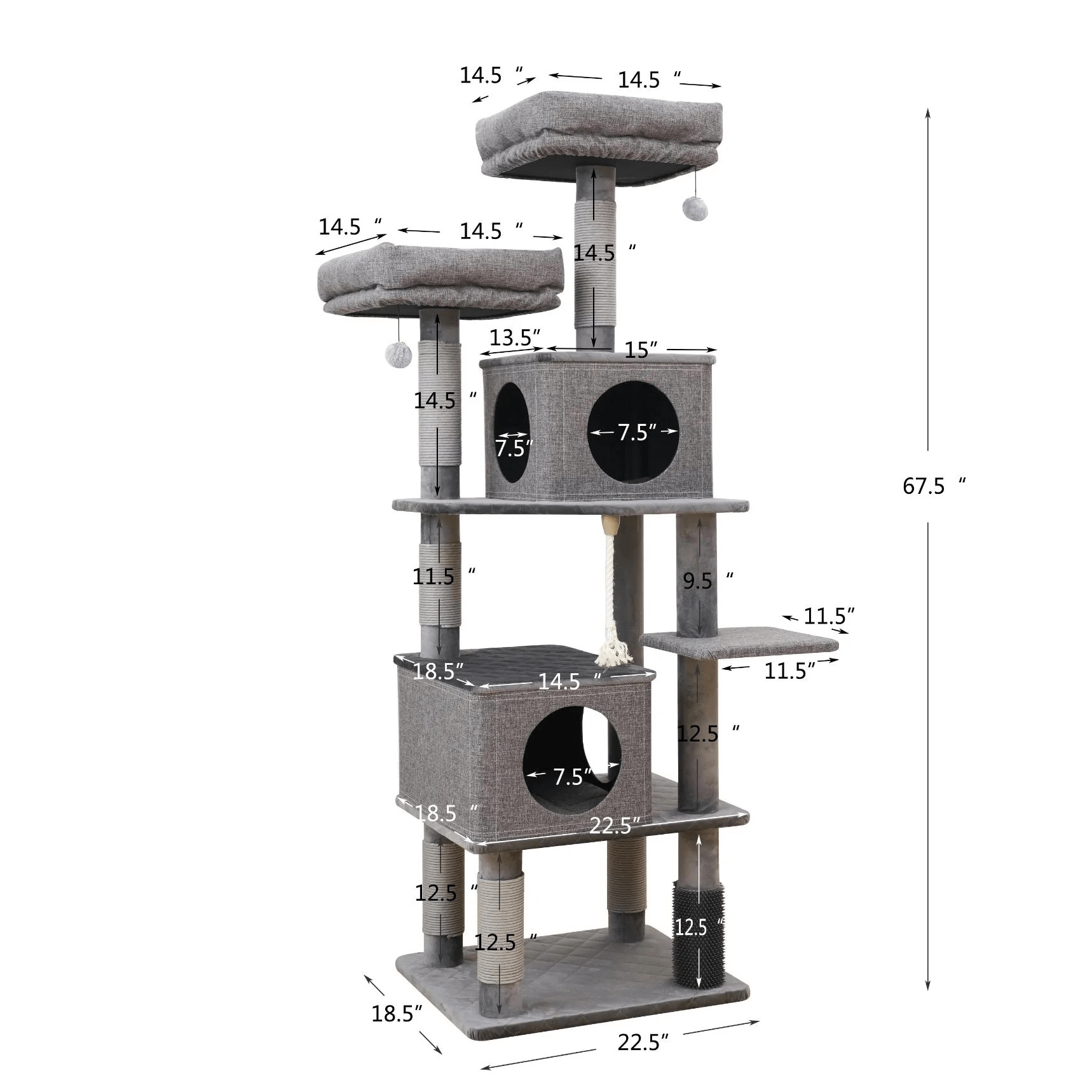 Large Cat Tree | Catry Stella 6 Level Quilted Velvet Large Cat Tower 4