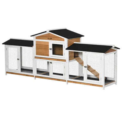 PawHut 90.5" Large Outdoor Rabbit Hutch Bunny House- Natural3