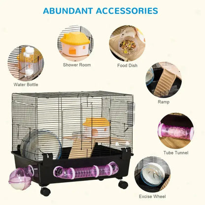 PawHut 2-Tier Hamster Cage Starter Kit | Gerbil Cage Starter Features