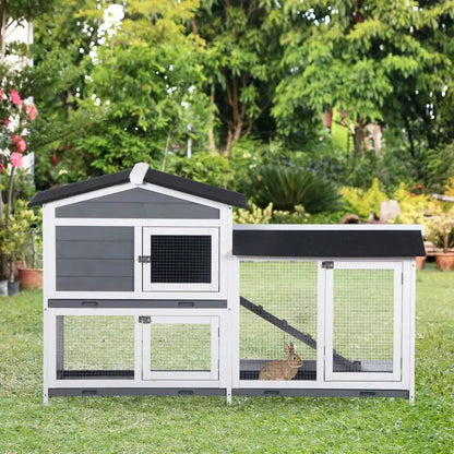 PawHut 2-Level Indoor/Outdoor Rabbit Hutch, Bunny House- Gray2