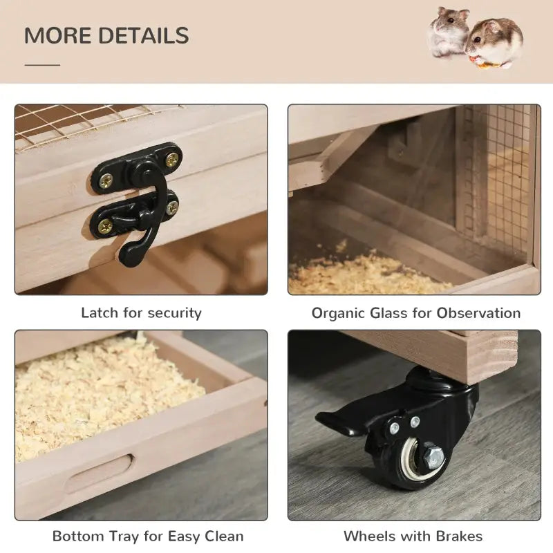 PawHut 3-Tier Wooden Hamster Cage with Wheels | Gerbil Cage Additional Features