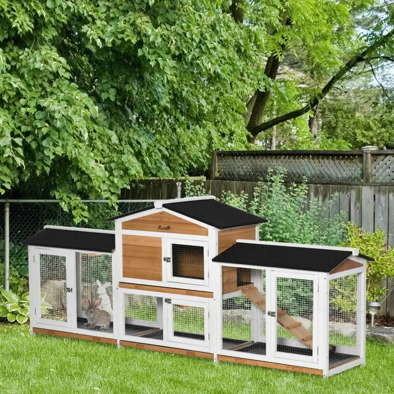 PawHut 90.5" Large Outdoor Rabbit Hutch Bunny House- Natura2l