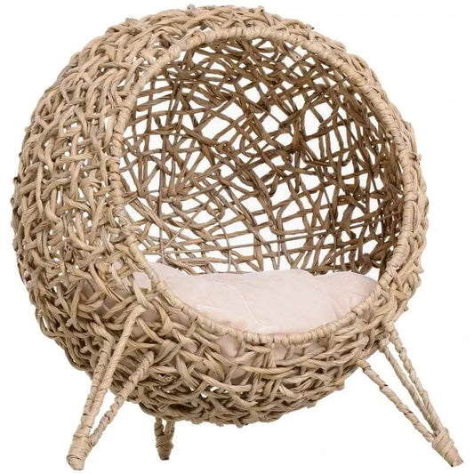 PawHut 20.5" Hand-Woven Elevated Cat Bed - Natural - A Bunny Good Time