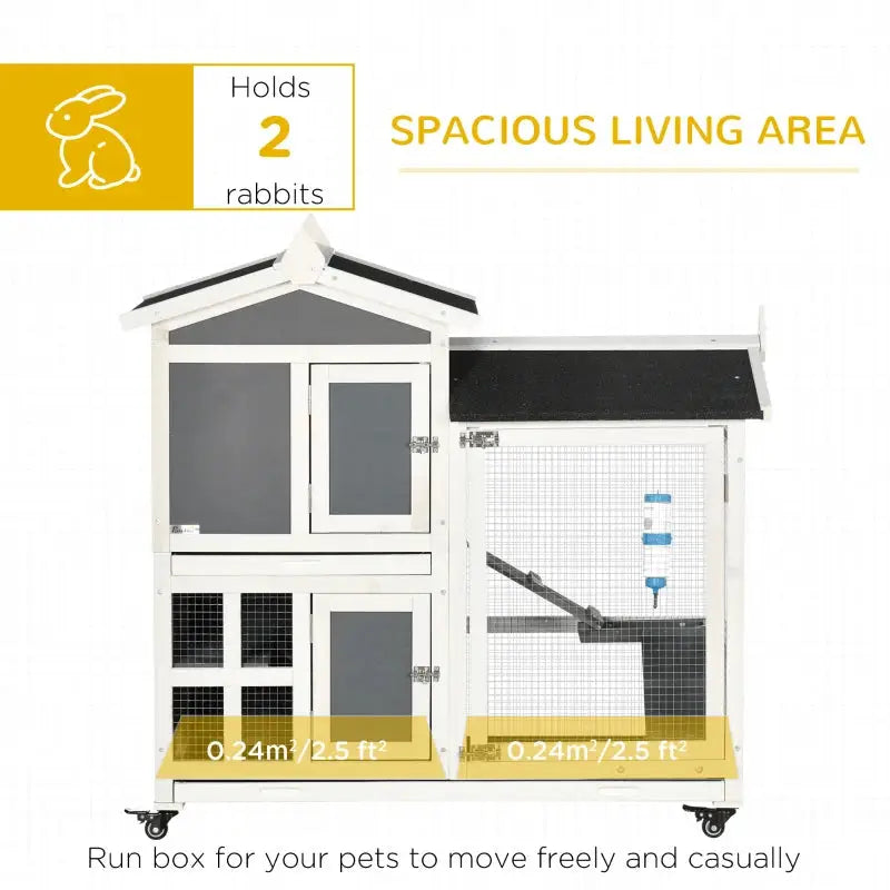 PawHut 43" Large Indoor/Outdoor Rabbit Hutch with Wheels length