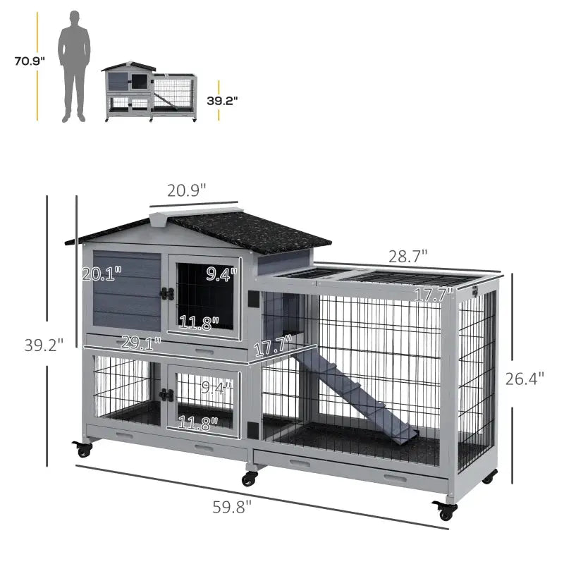 PawHut Wooden Indoor/Outdoor Rabbit Hutch - Guinea Pig Cage- dimensions