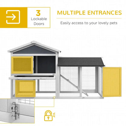 PawHut Wooden Outdoor Rabbit Hutch with Enclosed Run-Door Illustration