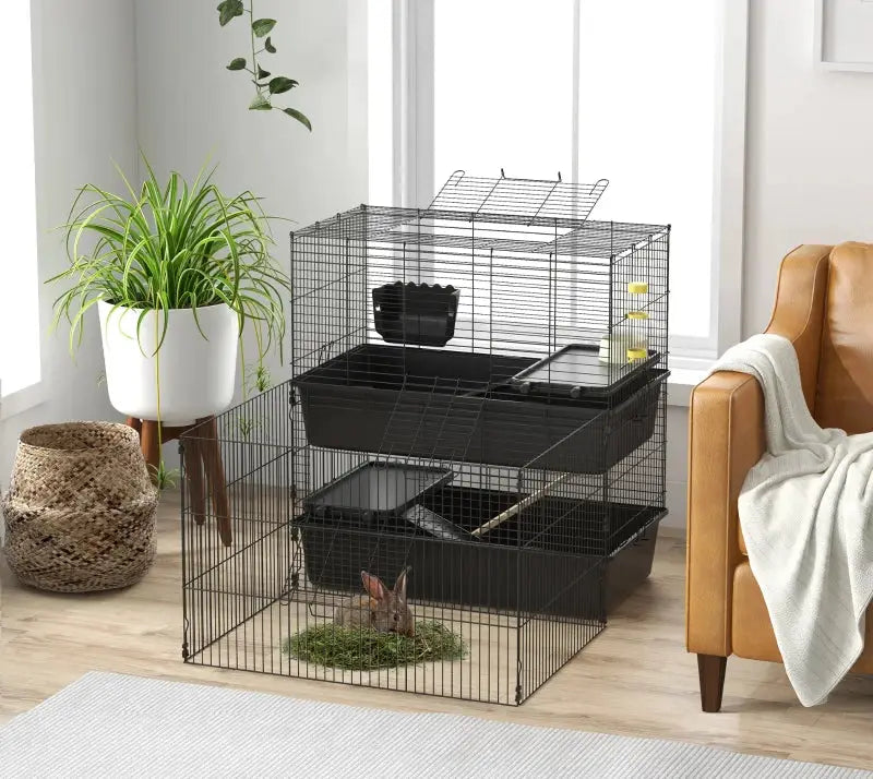 PawHut Multi-Level Small Animal Cage | Complete with Accessories In Use