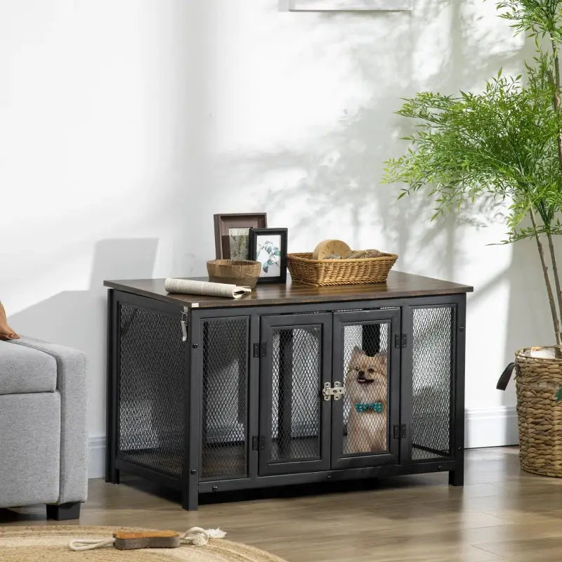 PawHut End Table Dog Crate- Brown - A Bunny Good Time