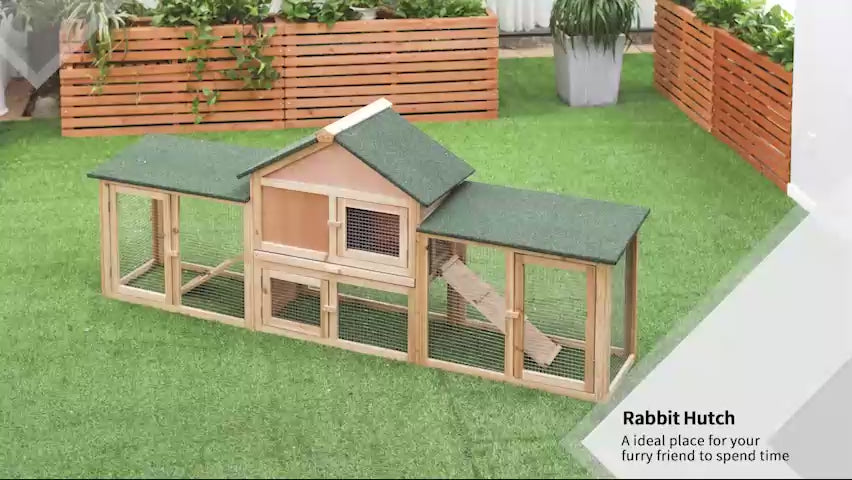 PawHut 83" Deluxe Outdoor Rabbit Hutch, Bunny House- Natural