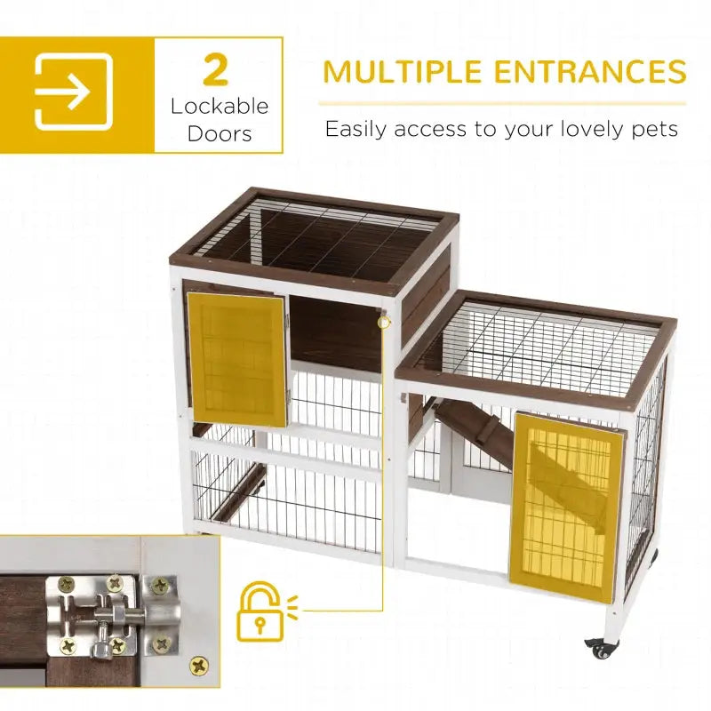 PawHut Indoor Rabbit Hutch | Indoor Guinea Pig Cage (Brown) Entrences