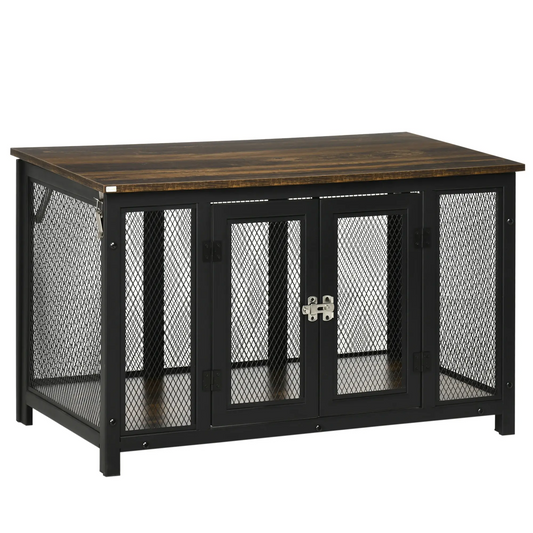 PawHut End Table Dog Crate- Brown/Black