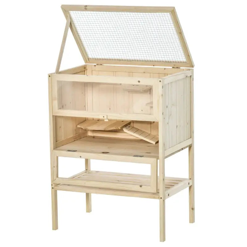 PawHut 3-Tier Wooden Hamster Cage Gerbil Cage (Natural Wood) Openable top