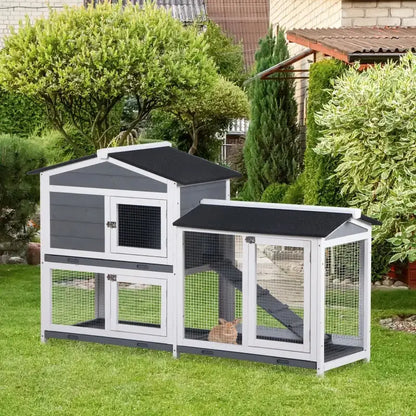 PawHut 2-Level Indoor/Outdoor Rabbit Hutch, Bunny House- Gray