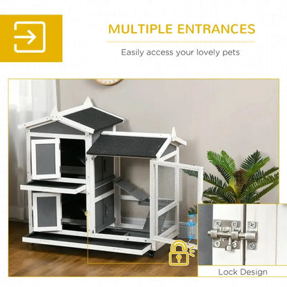 PawHut 43" Large Indoor/Outdoor Rabbit Hutch with Wheels features