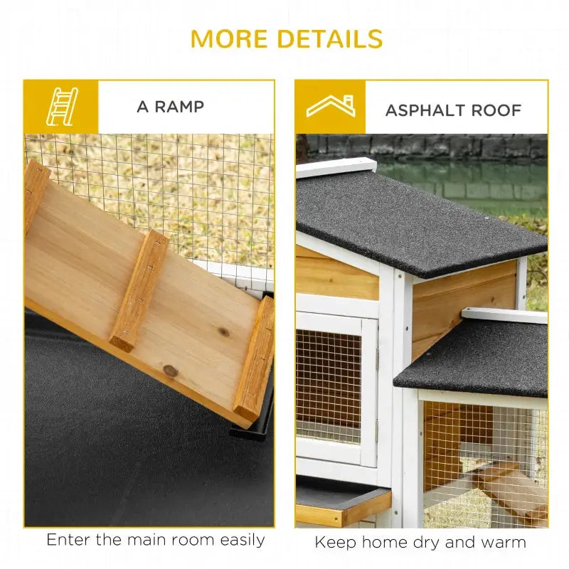 PawHut 90.5" Large Outdoor Rabbit Hutch Bunny House- Natural More Details