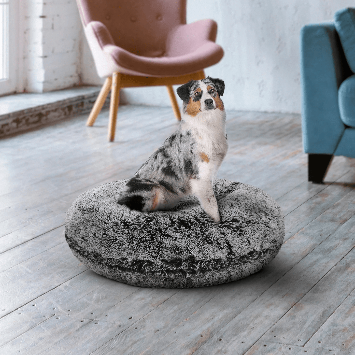 Bessie and Barnie Bagel Dog Bed Midnight Frost | Luxury Shaggy Dog Bed 2