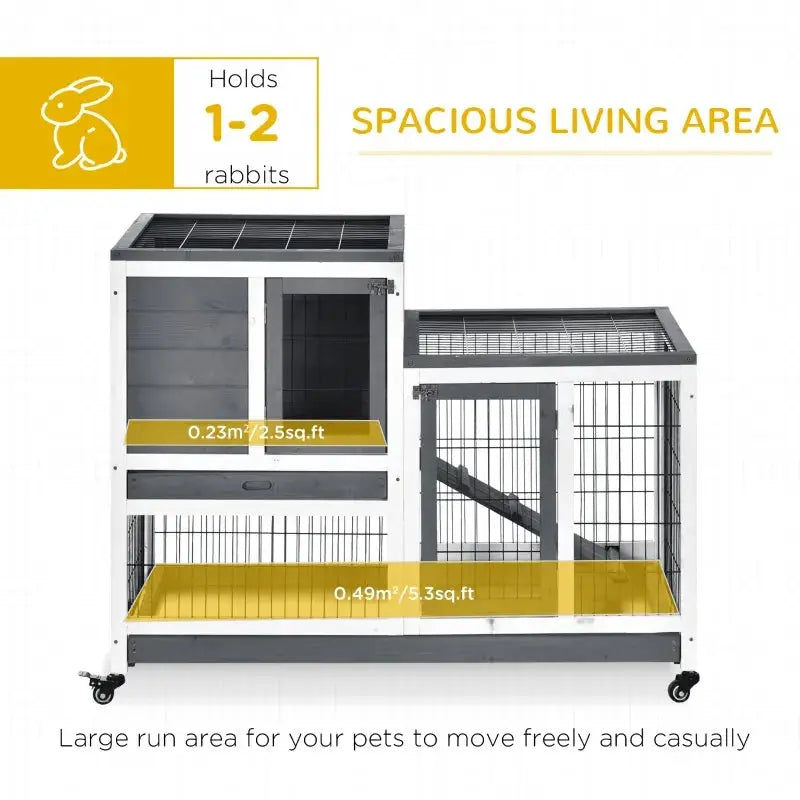 PawHut Indoor Rabbit Hutch | Indoor Guinea Pig Cage (Gray) Legnth