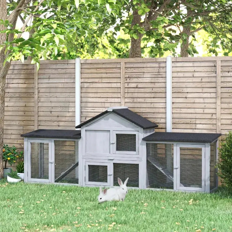 PawHut 83" Deluxe Outdoor Rabbit Hutch Bunny House - Gray