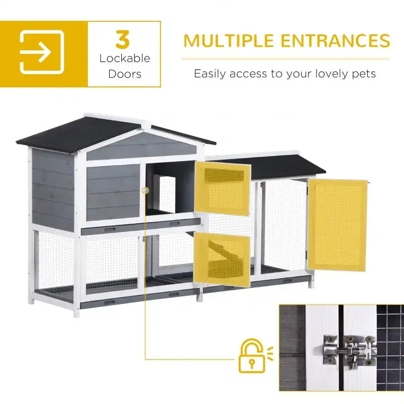 PawHut 2-Level Indoor/Outdoor Rabbit Hutch, Bunny House- Gray Multiple Access