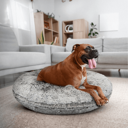 Bessie and Barnie Bagel Dog Bed Frosted Snow | Luxury Shaggy Dog Bed 3