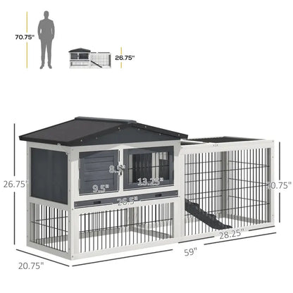 Elevated Indoor/Outdoor Wooden Small Animal Hutch with Run - A Bunny Good Time